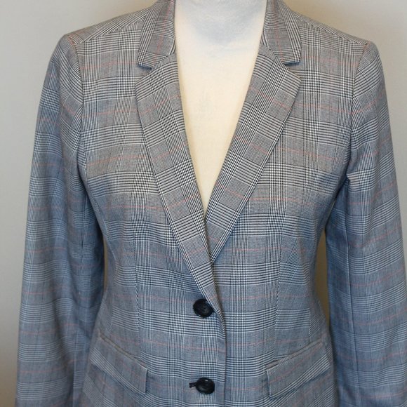 (NWT)Talbots Classic Plaid Blazer, Grey with Red & Black Strips, 4P - Picture 1 of 11